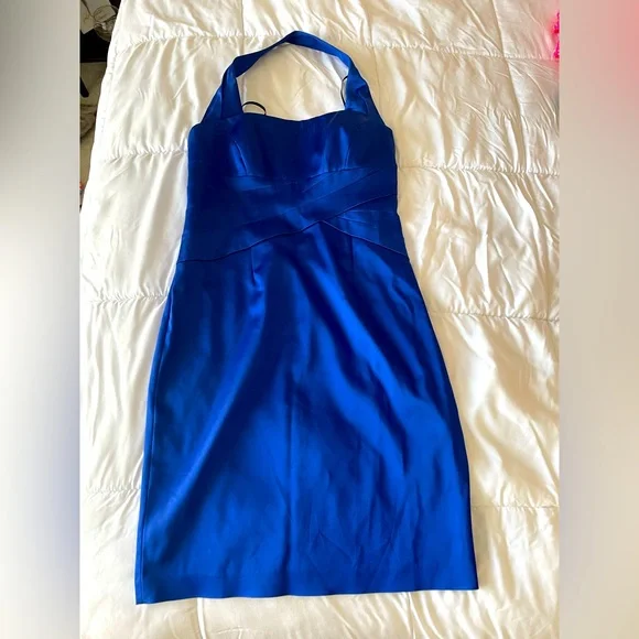 calvin klein blue halter dress Calvin Klein Women's Halter Beaded Neck Gown ($178) liked on Polyvore featuring dresses, gowns, blue evening dresses, chiffon gown, beaded evening gowns, halter dress and blue halter dress